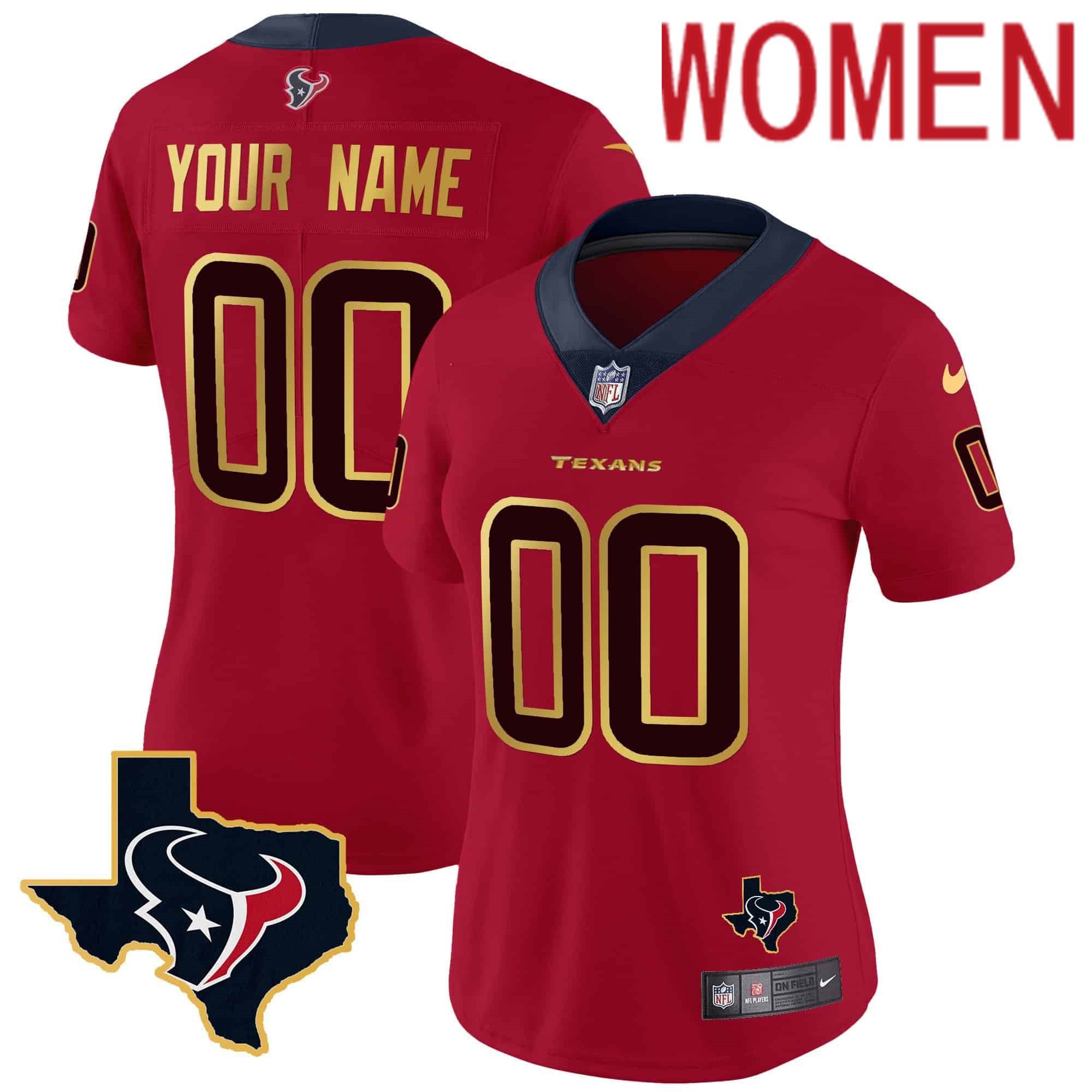 Women Houston Texans Red Gold 2024 Nike Trim Vapor Custom NFL Jersey
